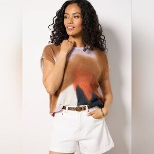 Women’s Short-Sleeve Knit Top in Brown Multi